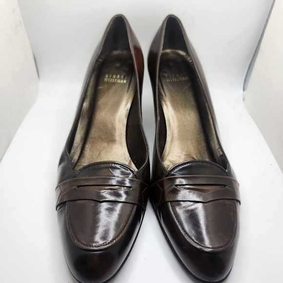 Stuart Weitzman Womens Size 39 Leather Brown Pumps Penny Loafer Career Vintage - Picture 2 of 12